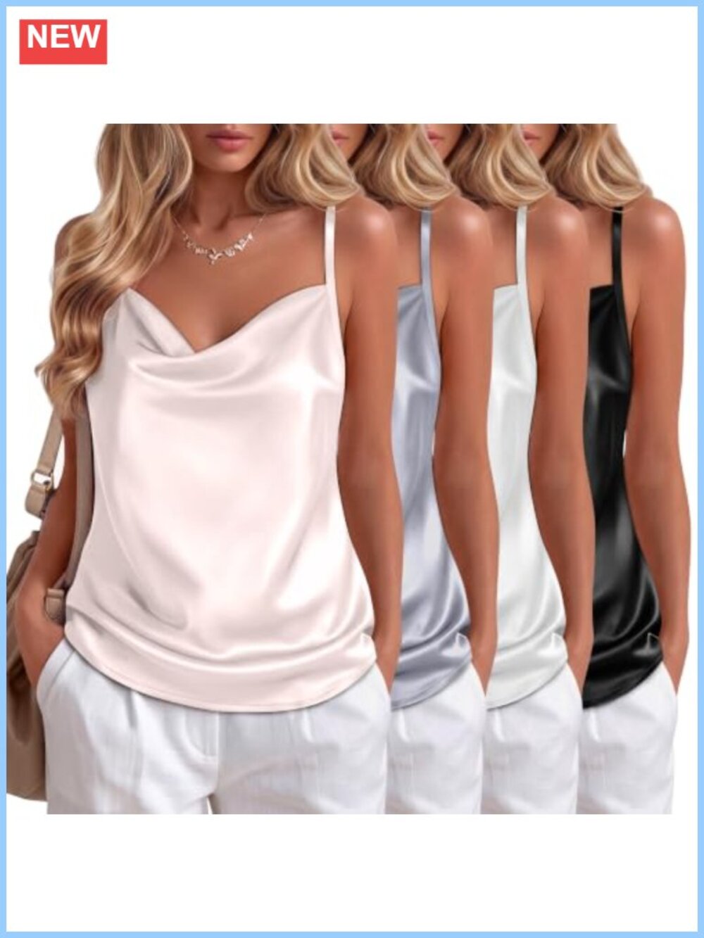 4 Pack Satin Silk Tank Tops V Neck Cowl Neck Camisole